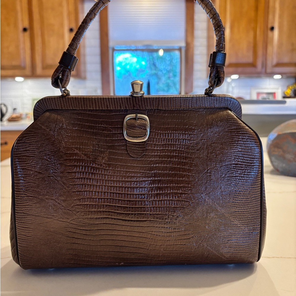 Vintage Faux Lizard Leather top Handle Handbag